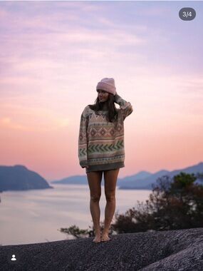 Oversized Geometric Pattern Sweater - Pastel Multi